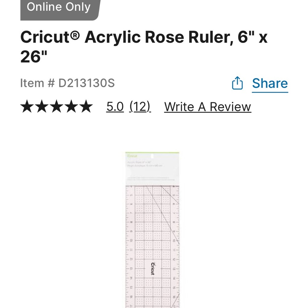Cricut Acrylic Ruler 6 x 26 Rose NWT